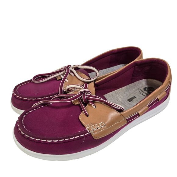 Clarks Cloudsteppers Jocolin Vista Womens 11/42.5 Boat Shoes Fuchsia Tan Slip On - Picture 1 of 6